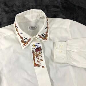 Witt Shirt Collection Women's Size 10 White Button Up Top Embroidered Halloween